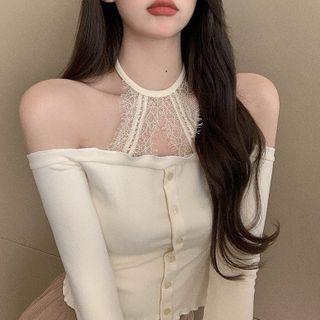 Lace Panel Mock Two Piece T-shirt/ Mini Sheath Dress