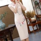 Lace Floral Cap-sleeve Cheongsam
