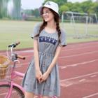 Cat Applique Window Panel Short Sleeve Drawstring Dress