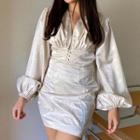 Lantern Sleeve Printed Mini Dress