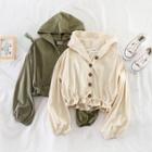 Buttoned Cropped Hoodie