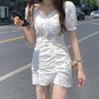 Eyelet Drawstring Mini Bodycon Dress