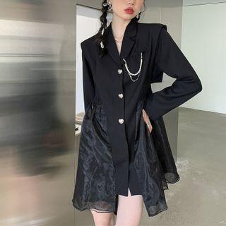 Long-sleeve Open Back Collared Mini A-line Dress