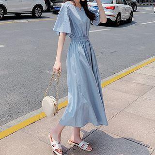 Short-sleeve Bow Back Midi A-line Dress