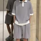 Set: Short-sleeve Color-block T-shirt + Plain Short