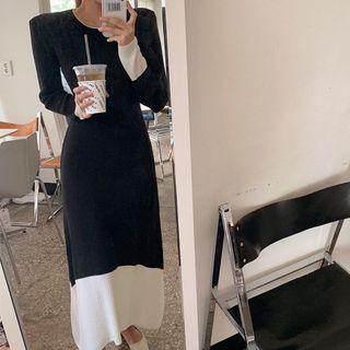 Long-sleeve Two-tone Maxi A-line Dress