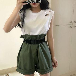 Distressed Tank Top / Wide Leg Shorts