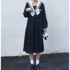 Long-sleeve Sailor Collar Midi A-line Dress