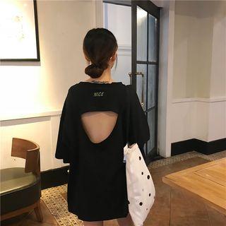 Print 3/4-sleeve Open Back T-shirt