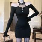 Cold Shoulder Rhinestone Mini Sheath Dress