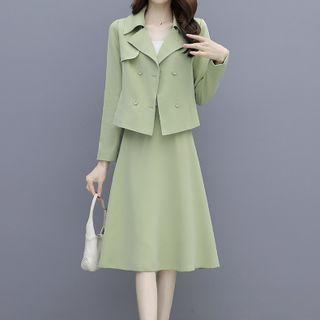 Set: Double-breasted Shirt + Midi A-line Skirt