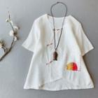 Short-sleeve Frog-buttoned Linen Blouse