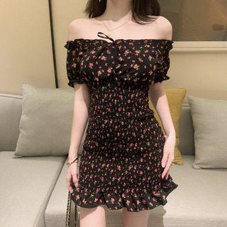 Off-shoulder Floral Ruffled Sheath Dress