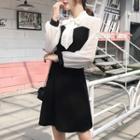 Puff-sleeve Tie-neck Mock Two-piece Dress