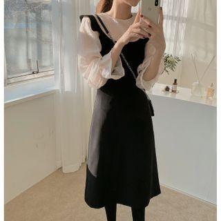 Set: Long-sleeve Ruffled Blouse / Jumper Dress