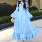 Bell-sleeve A-line Maxi Chiffon Dress