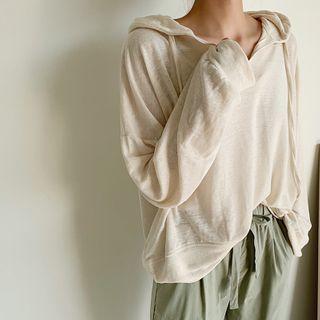 Linen Blend Oversize Hoodie Cream - One Size