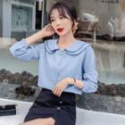 Double Collared Long-sleeve Chiffon Blouse