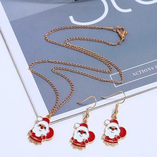 Set: Santa Claus Necklace + Drop Earring As Shown In Figure - One Size