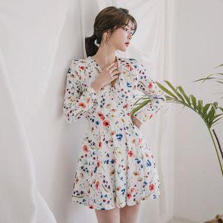 Hanbok Flared Mini Dress (floral / White)