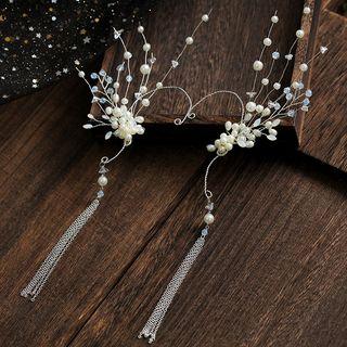 Wedding Faux Pearl Faux Crystal Fringed Earring 1 Pair - One Size