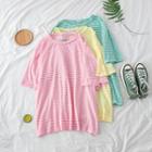 Smile Embroidered Striped Loose-fit T-shirt