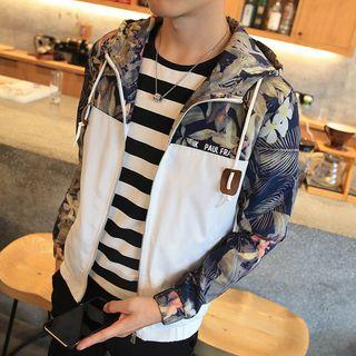 Printed Panel Hooded Zip-up Jacket