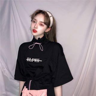Elbow-sleeve Letter A-line Mini Cargo Dress