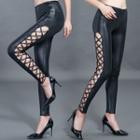 Crisscross Faux Leather Leggings Black - One Size