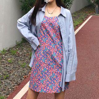 Shirt / Spaghetti Strap Floral Print Mini A-line Dress