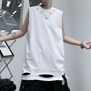 Distressed Chain-accent Tank Top