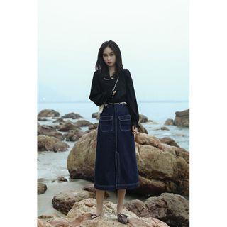 Lace Trim Bell-sleeve Cropped Blouse