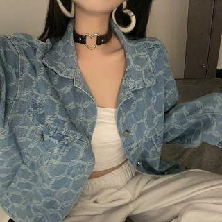 Print Denim Jacket Blue - One Size