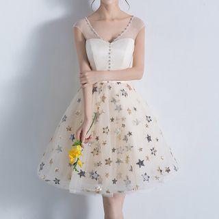 Sequined Star Sleeveless Cocktail Dress