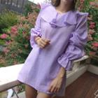Frilled-collar Checked Dress Violet - One Size