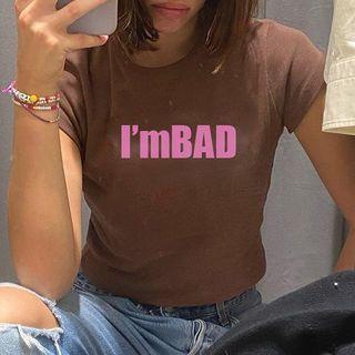 Cap-sleeve Lettering Print Crop Top