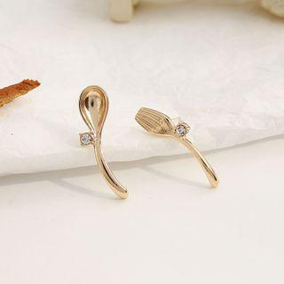 Fork & Spoon Rhinestone Asymmetrical Earring
