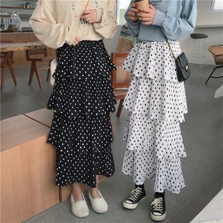 Dotted Print Layered Midi Skirt