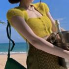 Short-sleeve Cropped Knit Top / Mini Fitted Skirt