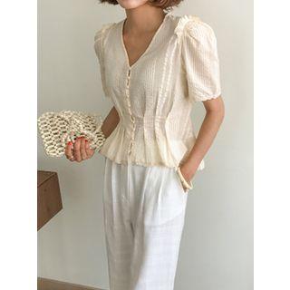 V-neck Pleated-trim Blouse