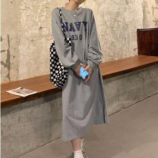 Lettering Print Slit Pullover Dress