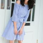 3/4-sleeve Off Shoulder Shirt Dress