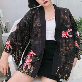 Fish Print Open-front Jacket