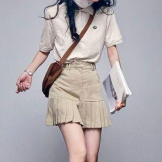 Short-sleeve Logo Embroidered Polo Shirt / Pleated A-line Skirt