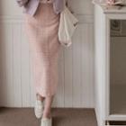 Slit-back Long Tweed Skirt