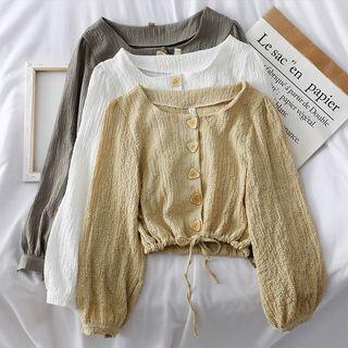 Tie-hem U-neck Crop Blouse