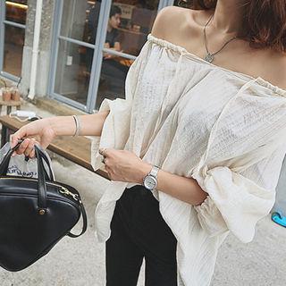 Off-shoulder Long-sleeve Cotton Top