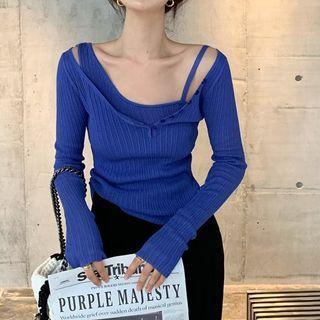 Set: Plain Knit Top + Asymmetrical Tank Top