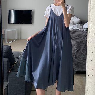 V-neck Spaghetti Strap Midi Chiffon Dress