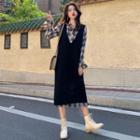 Sleeveless Midi Knit Dress / Long-sleeve Plaid Midi Dress